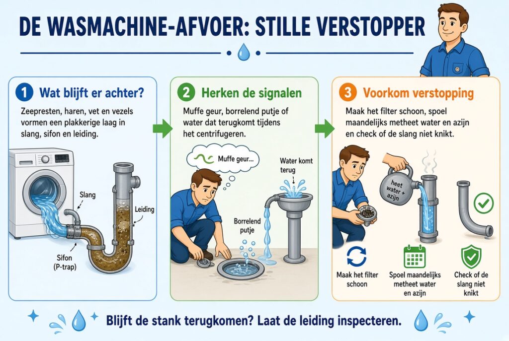 De afvoer van je wasmachine stille veroorzaker van stank en verstoppingen